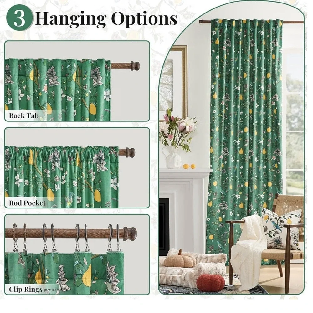 MUSSEL Luxury Velvet Floral Curtains 52w
